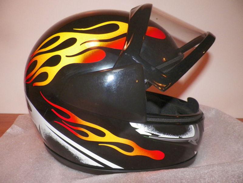 Tecnoplast sure black w/flames dot dual lens snowmobile/ motorcycle helmet *vgc*