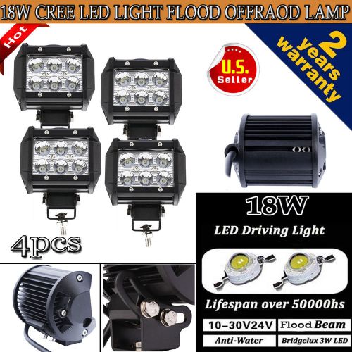 4pcs 18w cree led work light flood beam jeep car headlight driving fog suv lamp