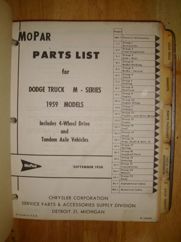Find 1959 DODGE TRUCK PARTS BOOK / CATALOG / ORIGINAL MOPAR BOOK in