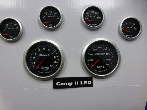 Marshall 6 gauge set comp 2 led electric speedo black dial alu bezel sport comp