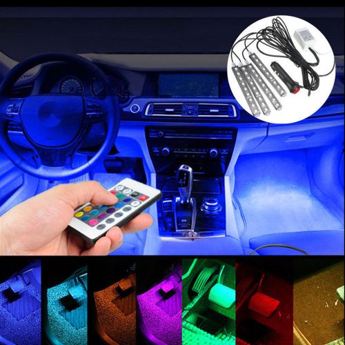 4x rgb remote control auto 9led strip interior underdash floor atmosphere light