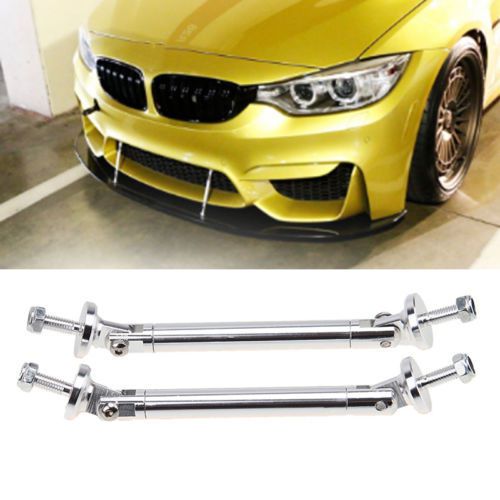 Car front adjustable bumper protector splitter strut lip bars rod support silver