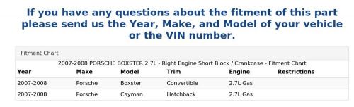 2007-2008 PORSCHE BOXSTER 2.7L - Right Engine Short Block / Crankcase, US $750.00, image 2