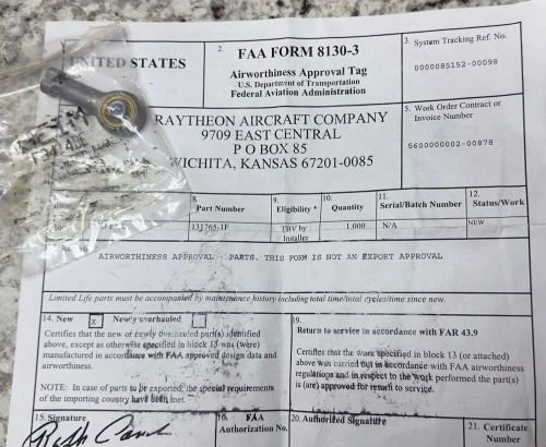 Beechcraft baron bonanza pn: f34-14 heim tie rod end raytheon pn:131765-1f