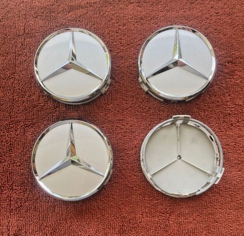 FOUR GENUINE OEM MERCEDES BENZ WHEEL CENTER CAPS IN SILVER/CHROME - NICE, US $26.95, image 4