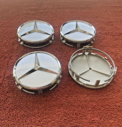 FOUR GENUINE OEM MERCEDES BENZ WHEEL CENTER CAPS IN SILVER/CHROME - NICE, US $26.95, image 6