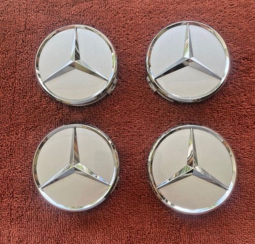 FOUR GENUINE OEM MERCEDES BENZ WHEEL CENTER CAPS IN SILVER/CHROME - NICE, US $26.95, image 7