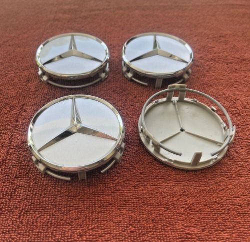 FOUR GENUINE OEM MERCEDES BENZ WHEEL CENTER CAPS IN SILVER/CHROME - NICE, US $26.95, image 11