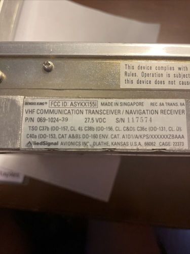 Bendix king kx 155 nav/com 28v (no g/s) 069-1024-39. includes mounting tray.