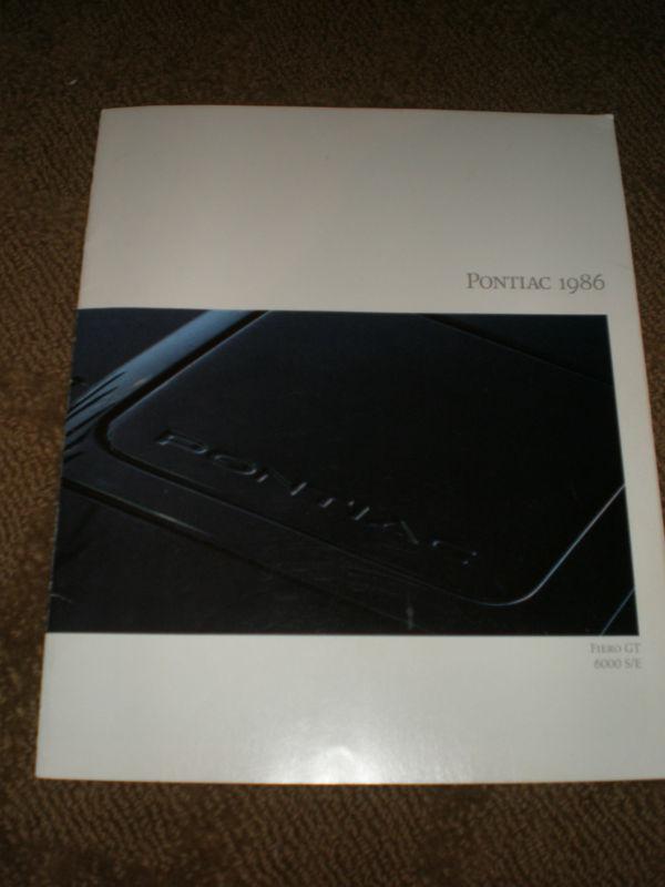 1986 pontiac fiero gt and 6000 s/e sales brochure