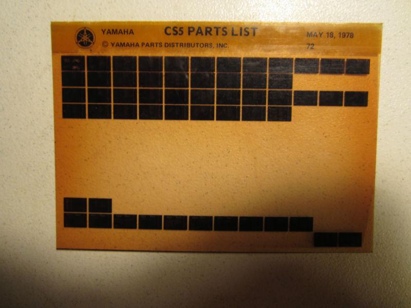 Find 1972 Yamaha Motorcycle CS5 Microfiche Parts List Catalog C S 5 in