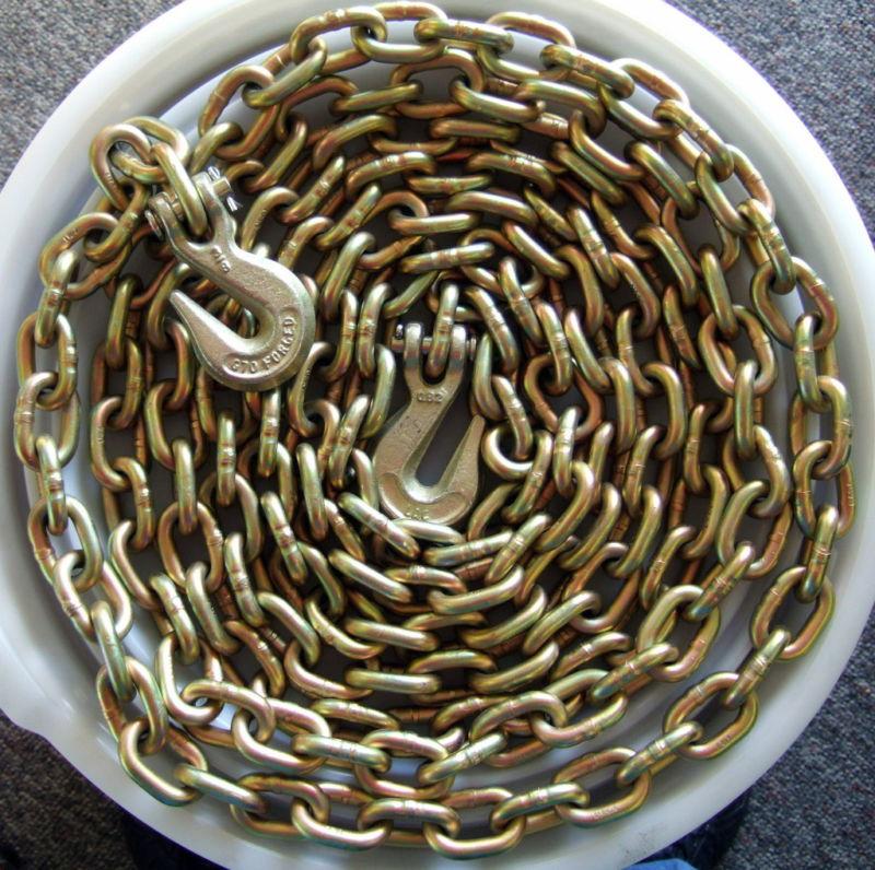 3/8" x 20' laclede grade 70 transport chain & grab hooks usa log tow chain new