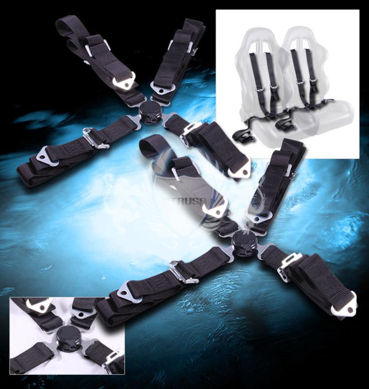 2x f1 4-pt black racing seat belt camlock harness buckle left + right side new