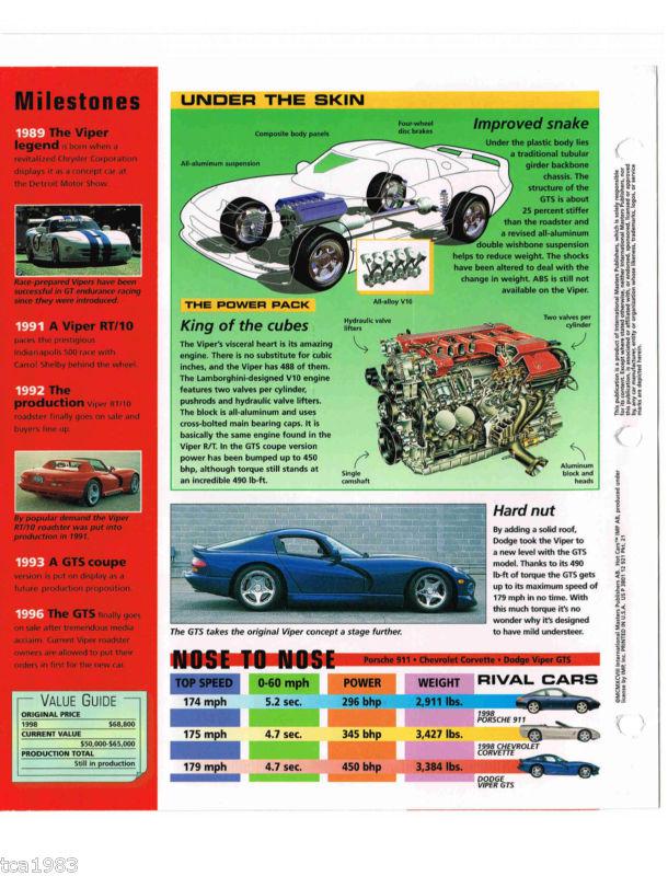 Find 1998 DODGE VIPER GTS IMP Brochure in Hull, Massachusetts, US, for