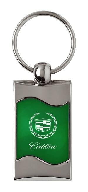 Cadillac green rectangular wave metal key chain ring tag key fob logo lanyard