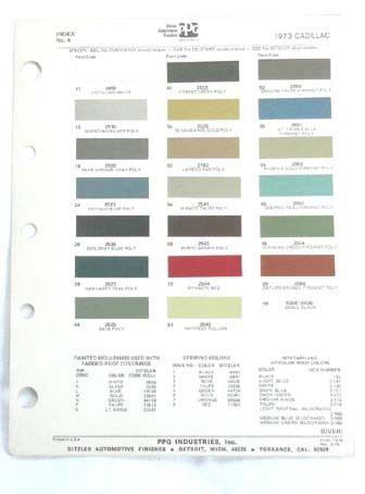 1973 cadillac ppg  color paint chip chart all models original 