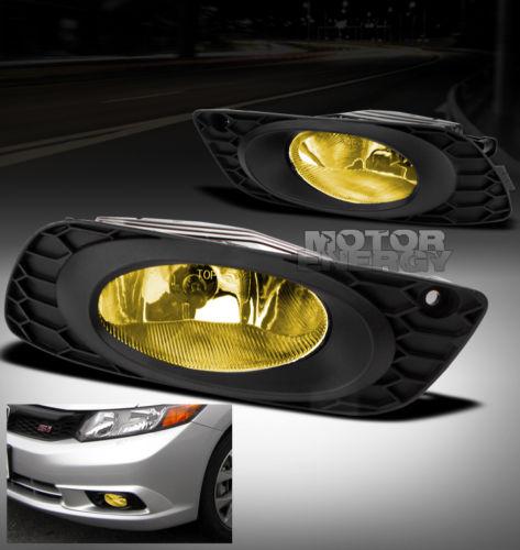 2012+ honda civic sedan 4dr bumper yellow fog light lamp+bulb+harness+switch set