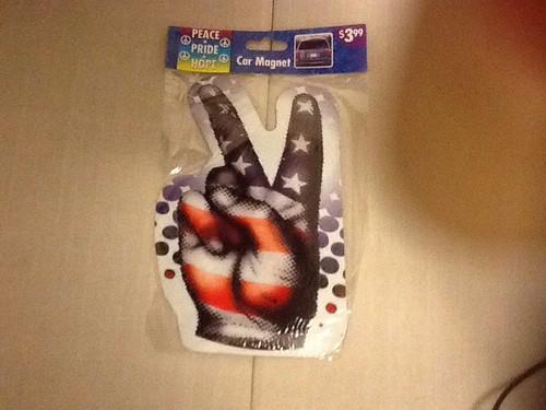 New in package red,white and blue peace sign car magnet