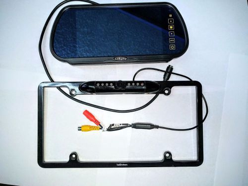 7-inch mirror with wired black license plate frame backup camera (refurbished)
