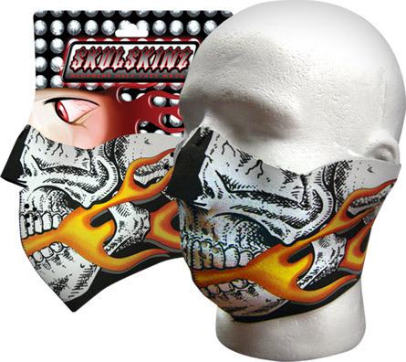 2 in 1 reversible motorcycle biker neoprene half face mask - ss skull flame!
