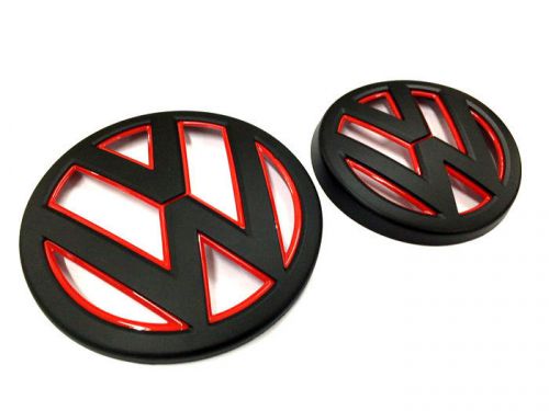 Front &amp; rear grille hatch emblem badge matt black &amp; red for golf mk7 gti r tdi