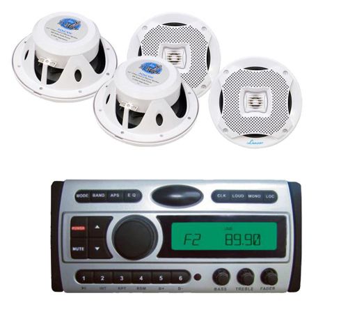 New plcdmr97 marine cd mp3 am fm receiver+ 4- 6.5&#034; white lanzar marine speakers