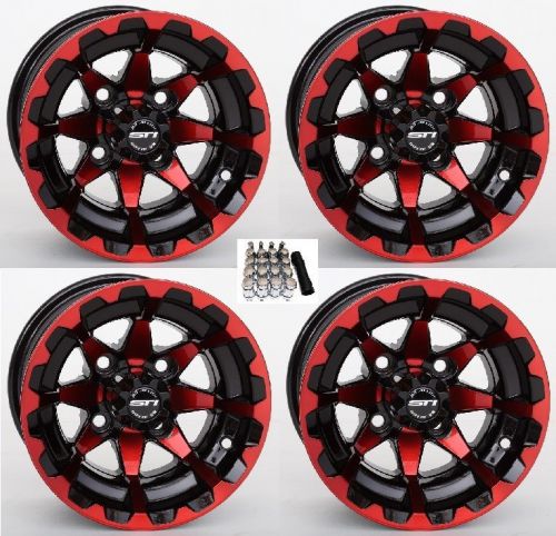 Sti 12" hd6 radiant red/black golf cart wheels/rims yamaha