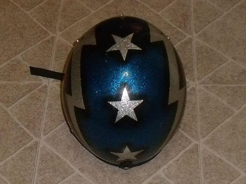 Vintage LSI 4200 Stars Bolts Metalflake 3/4 Helmet Red Silver Blue Motorcycle M, US $64.99, image 2