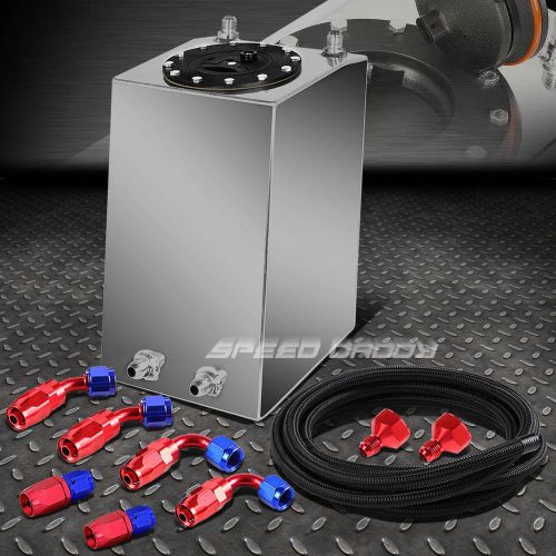 3 gallon polished aluminum racing fuel cell gas tank+cap+nylon braided line kit