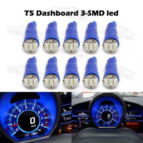 10x 74 t5 wedge 3-smd 3528 smd blue speedometer gauge cluster led light bulb
