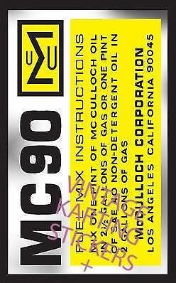 Vintage go kart, mcculloch engine id, mc90, sticker, decal, reproduction