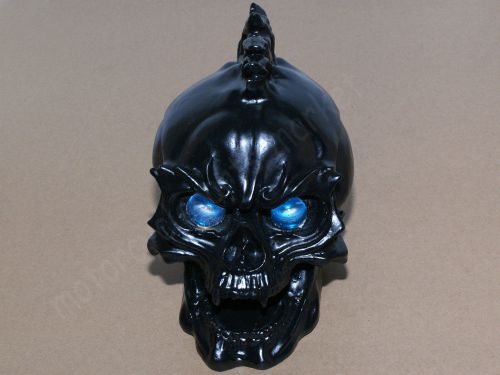 Black universal motorcycle skull headlight with light in eyes resin custom lamp