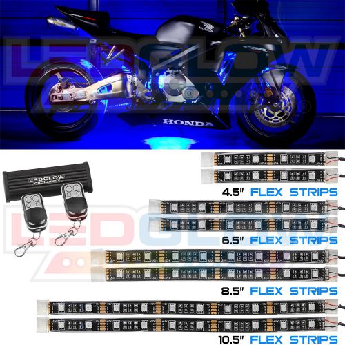 Ledglow 8pc blue led flexible motorcycle underglow accent engine body kit
