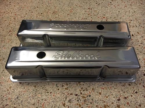 Chrome valve cover set-signature series edelbrock 4449 small block chevy