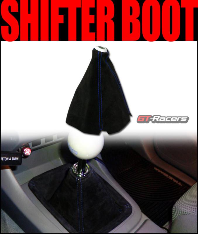 Sell UNIVERSAL BLUE STITCH BLACK SUEDE SHIFTER SHIFT GEAR BOOT COVER