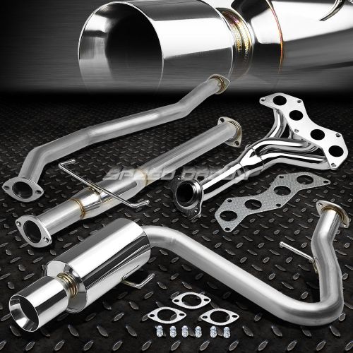 4&#034; rolled muffler tip racing catback+header exhaust system for 05-10 scion tc