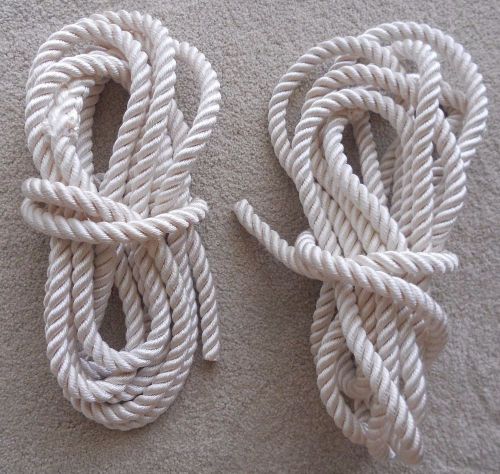 (2) dock lines 5/8" x 25' white nylon 3 strand used once