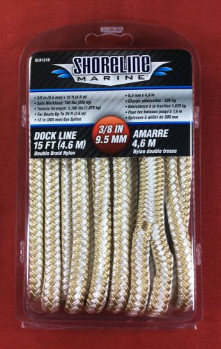 Dock line double braided 3/8&#034; x 15&#039; gold white nylon boat rope shoreline sl91319