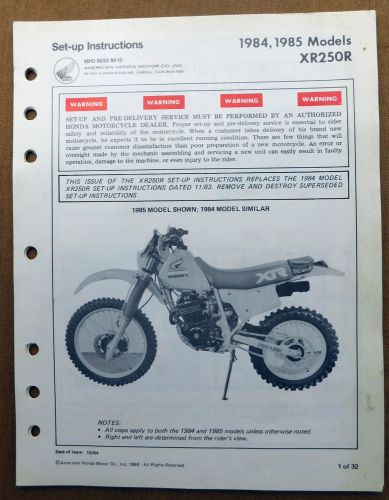 Set up instructions for 1984 &amp; 1985 honda models xr250r