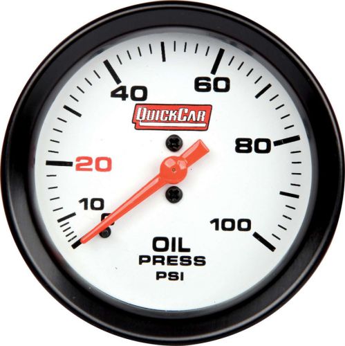 Quickcar racing products 0-100 psi white face oil pressure gauge p/n 611-7003