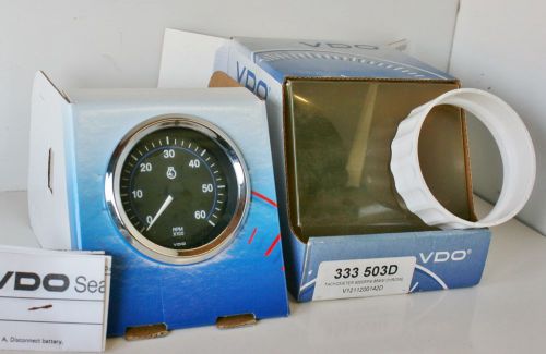New vdo 333-503 d chrome 3-3/8" 0-6000 rpm tachometer inboard motor marine boat