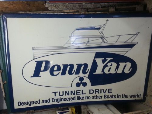 Vintage painted metal penn yan boat tunnel drive sign 47&#034; x 71&#034;  - collectible