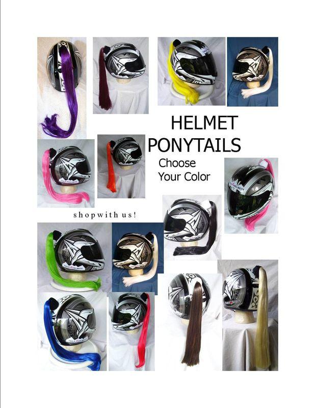 Helmet ponytails~ motorcycle skateboarding atv biking snowmobile bike~pony tail 