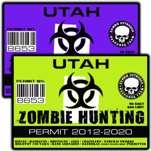 Utah zombie outbreak response team decal zombie hunting permit stickers a