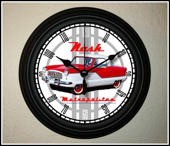 1959 nash metropolitan  - red - wall clock have a l@@k - fast&low shipping 