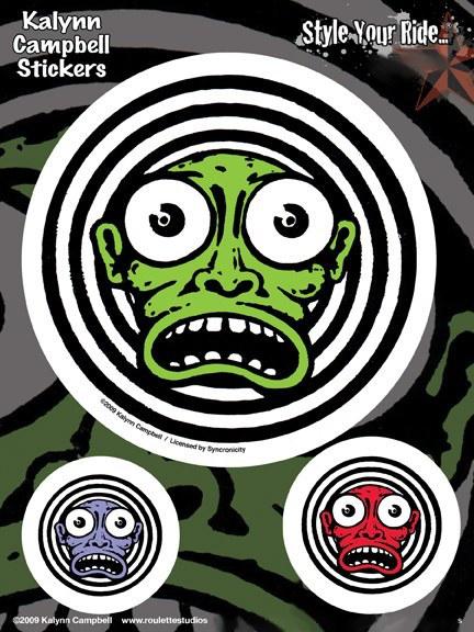Lowbrow hypno face kalynn campbell 3 sticker/vinyl decal set 