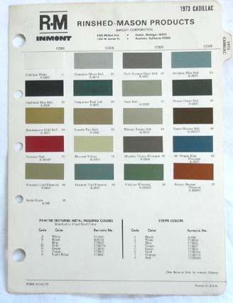 1973 cadillac r-m color paint chip chart all models original 