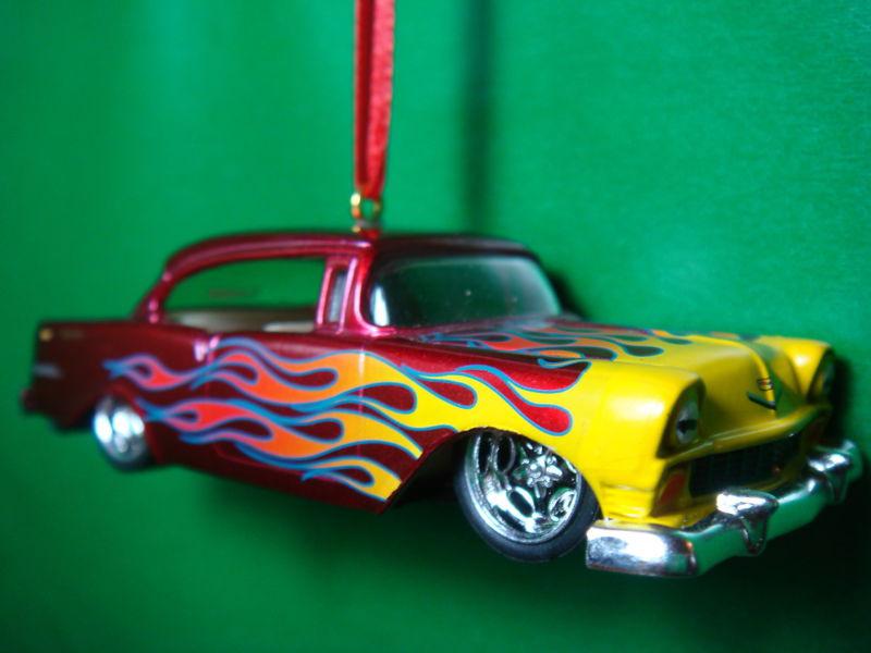1956 '56 chevrolet chevy bel air red w/ yellow flames christmas tree ornament