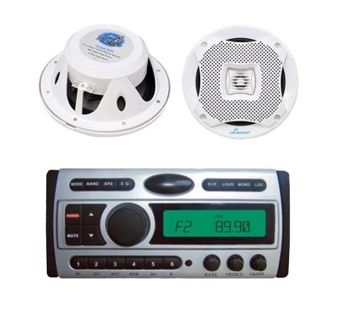 2x 6.5&#034; white lanzar 2-way marine speakers+ new pyle wma cd mp3 am fm receiver