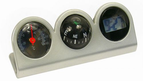 Digital clock/compass/thermometer for car-truck-bike-scooter interior dash mount